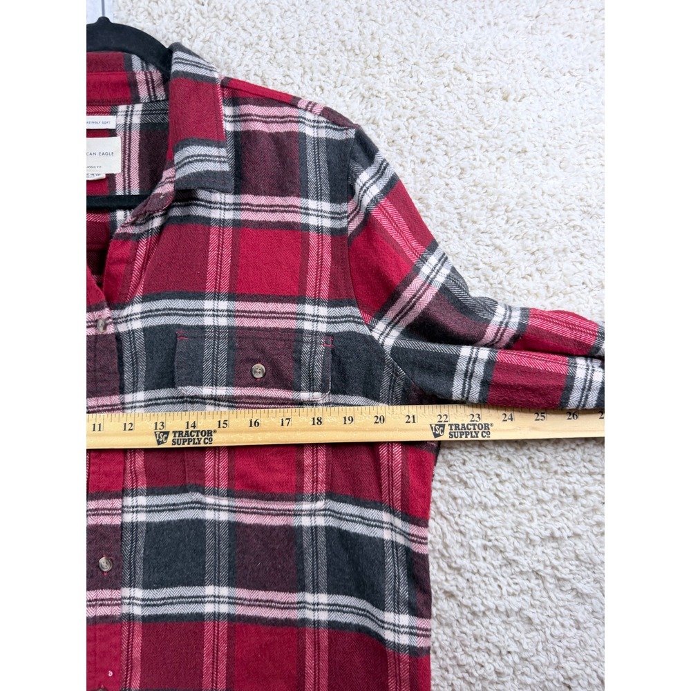 American Eagle Plaid Flannel Shirt Womens XL Red Black Classic Fit Soft - Picture 9 of 11